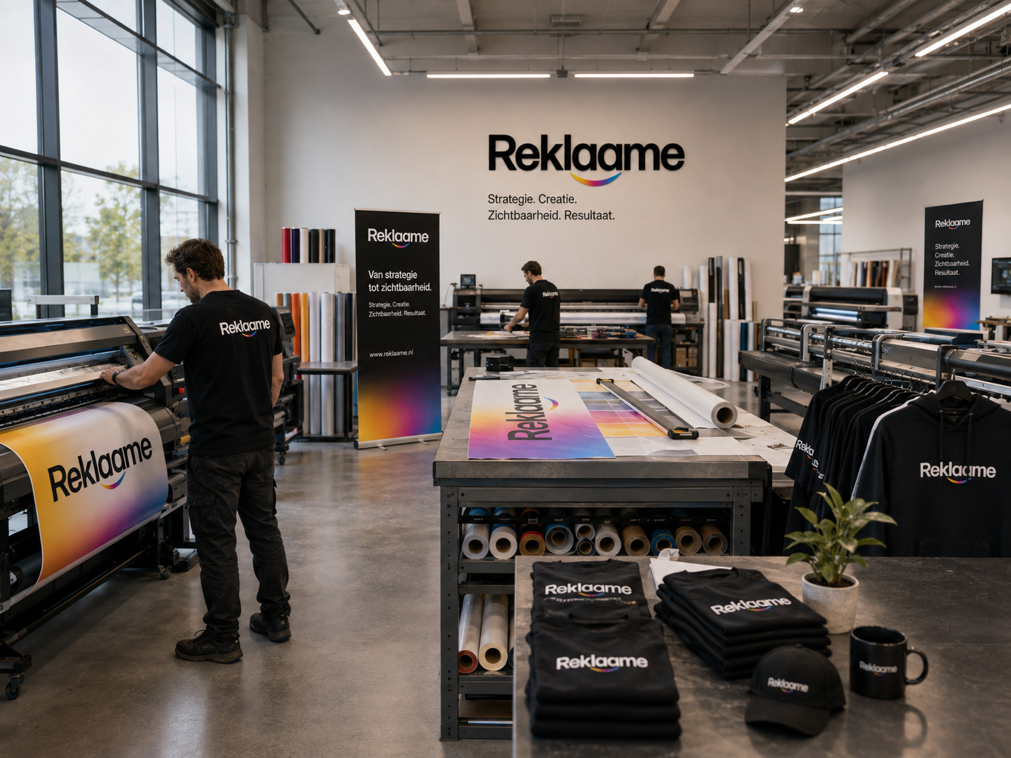 Bedrijfskleding en merchandise in productie
